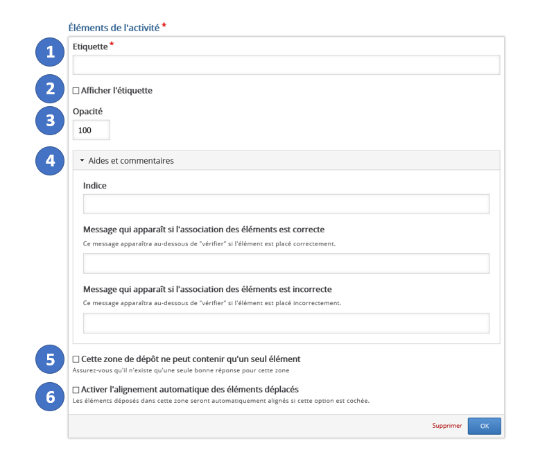 Interface de création d&#39;une zone de dépôt