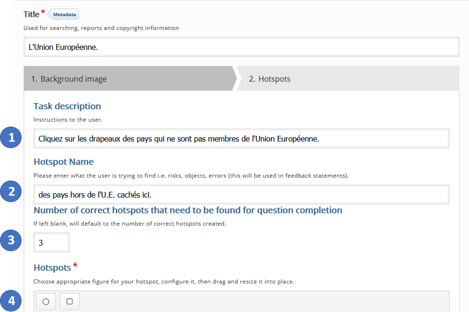 Interface de création des Hotspots ou &quot;zones réactives&quot;