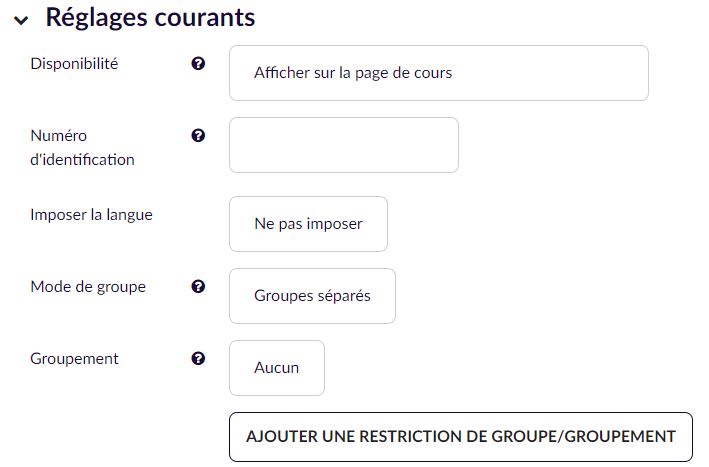 groupes classes par défaut