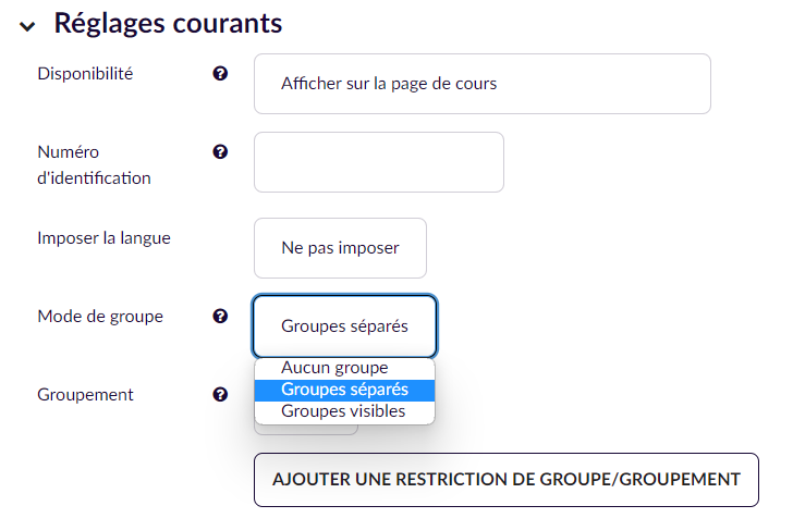 groupes classes par défaut