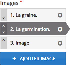 Icones de déplacement et suppression des images de la séquence