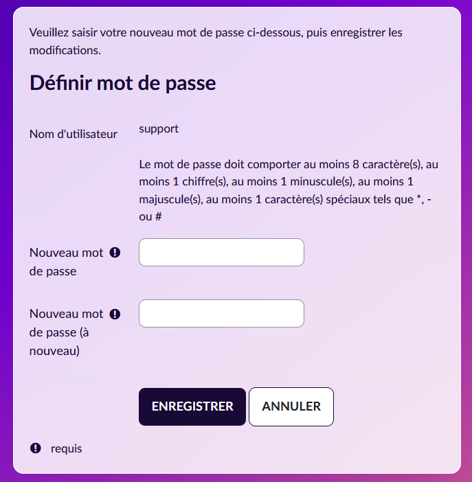 réinitialisation du mot de passse