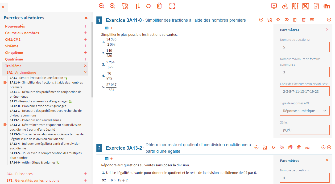 sélectionner les exercices