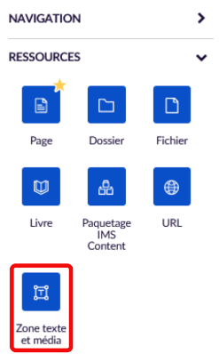 menu édition zone texte et média